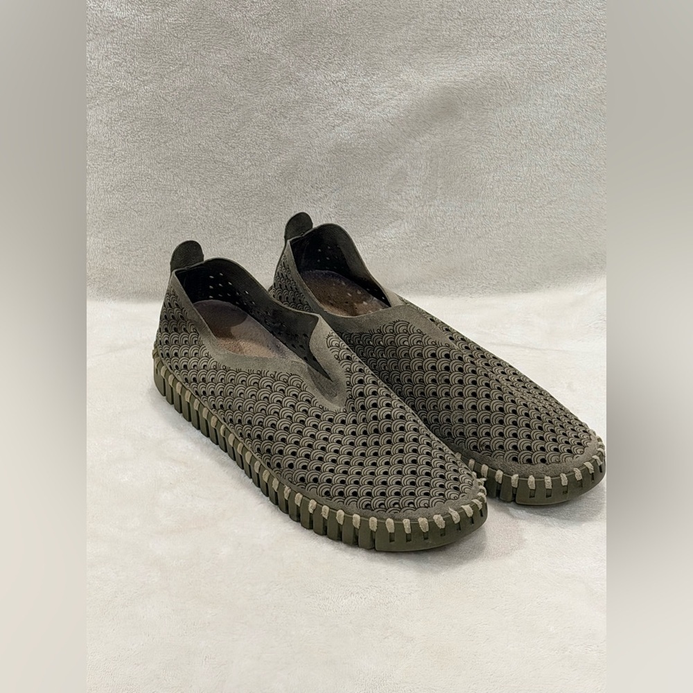 Ilse Jacobsen Tulip 40 Olive Perforated Slip On Comfort Flats - Picture 6 of 8